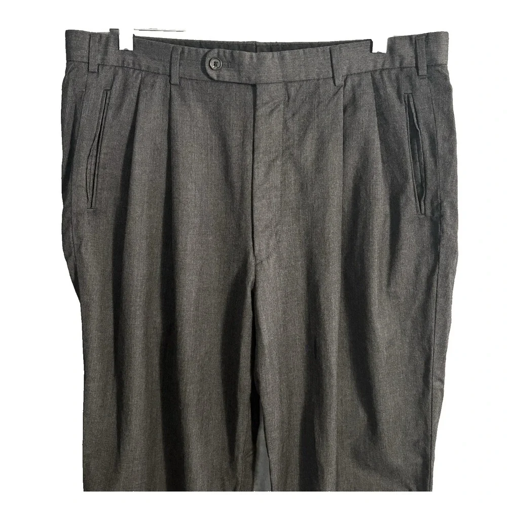 LORO PIANA Men Tasmanian Super 120 Wool Pleated Front Pants Sz 38 Charcoal‎ 10-7